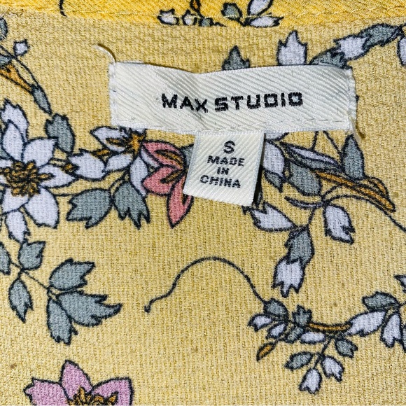Max Studio High/Low Yellow Floral Ruffle Crepe Wrap Dress S - Picture 6 of 8